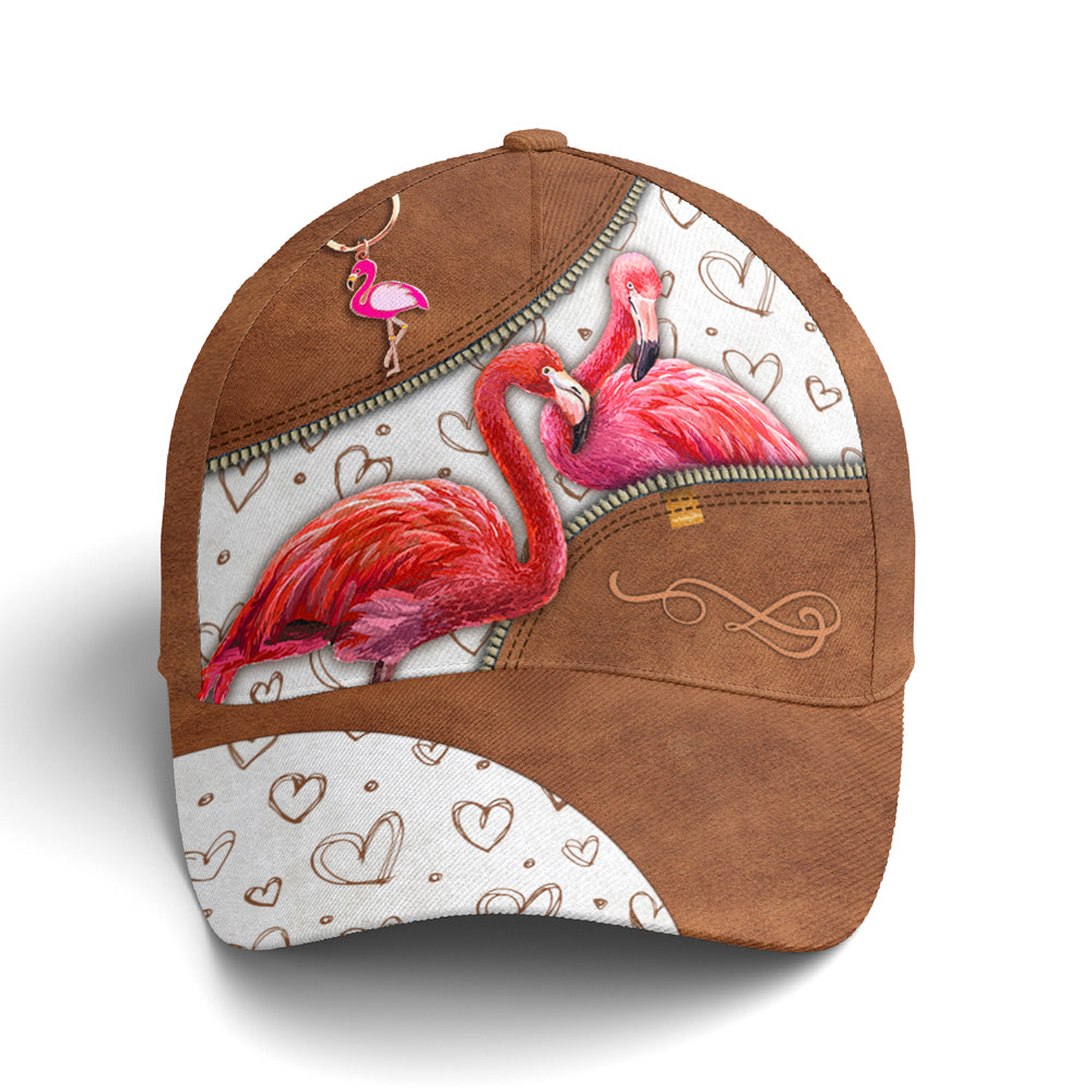 Couple Flamingo Heart Pattern Leather Style Baseball Cap Coolspod