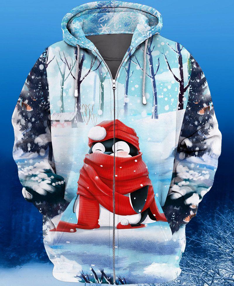 Winter Penguins 3D Shirt Gift For Christmas Holiday 3D Zipper Hoodie