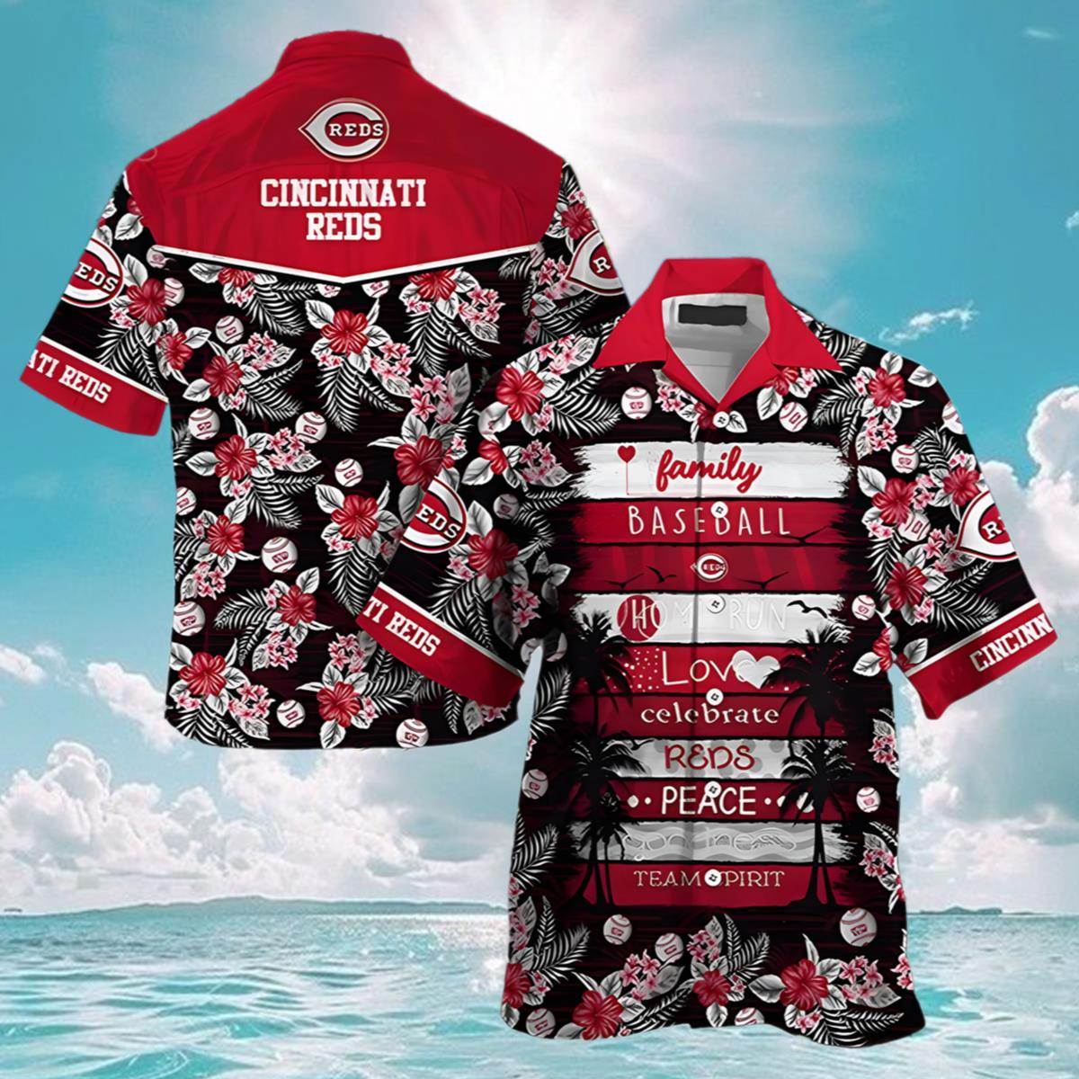 Reds Hawaiian Shirt Family Baseball Team Spirit