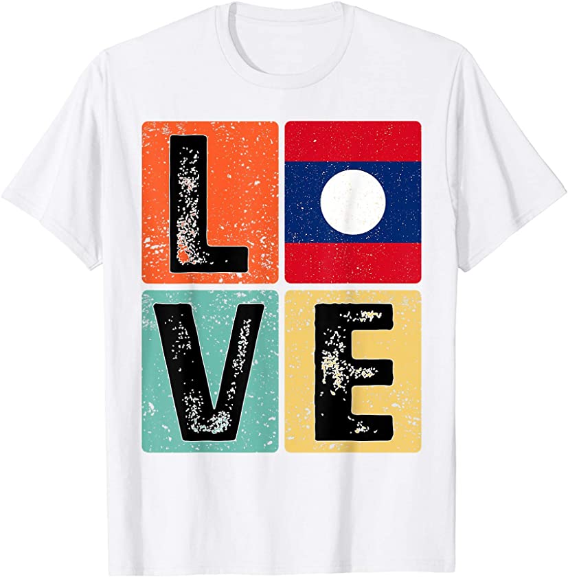 Vintage Retro I Love Laos Flag for Laotian Pride Gift T-Shirt