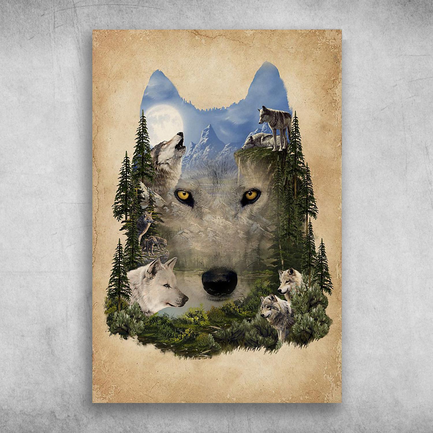 Wild Wolf With Mountain Scenery Wolf Lovers Czechoslovakian Wolfdog Poster Print Wall Art Canvas Wall Decor