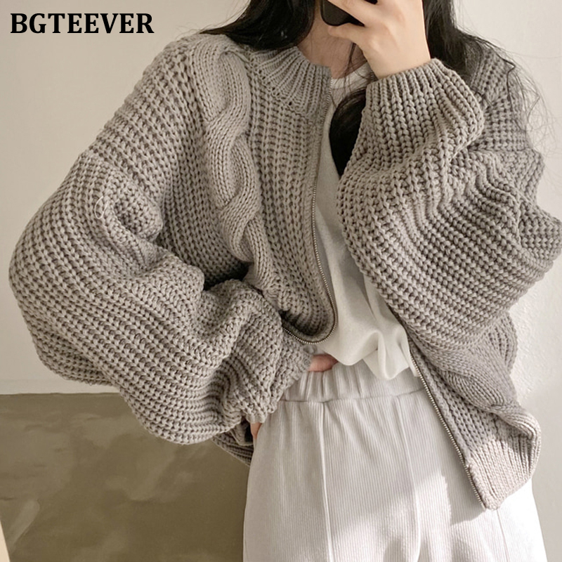 Ulzzang Twist Sweater Cardigan Women Autumn Winter Long Sleeve Zippers Loose Female Coats Chic Vintage Lazy Style Knitted Jacket alx