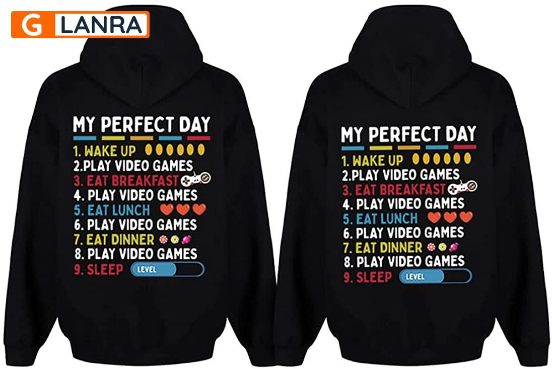 My Perfect Day Wake Up Play Video Games Hoodie, Gaming Couple Hoodie, Video Game Couple Hoodie, Husband Wife Hoodie, Unisex Sweater, Sweatshirt