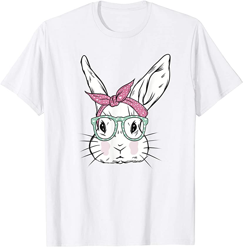 Cute Bunny Face With Hearts On Glasses And Bow Easter T-Shirt