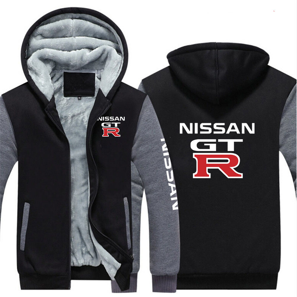 2023 New Nissan GTR Hoodies Men’s Print Jackets Winter Fleece Zipper Thicken Men Hooded Comfortable Padded Brand Sweatshirts alx