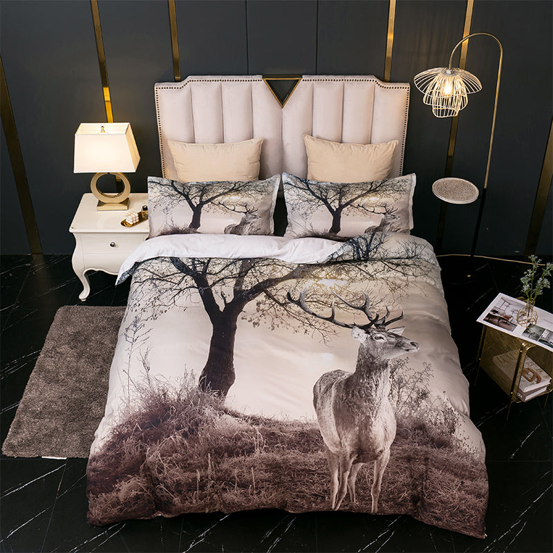 3D Animal Elk Tree Pattern Quilt Cover Set Bedding Set Duvet Cover Pillowcases Wj 4612