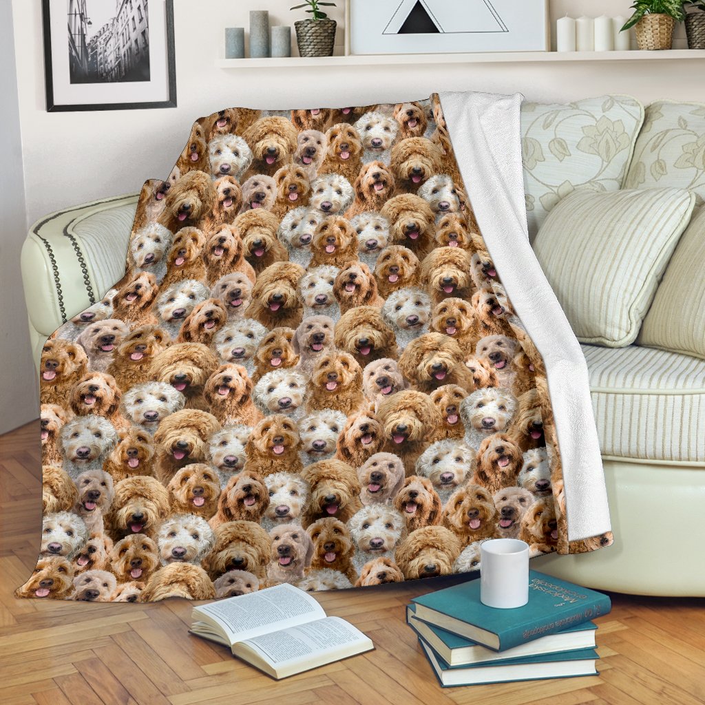 A Bunch Of Goldendoodle Dogs Face Printed Blanket