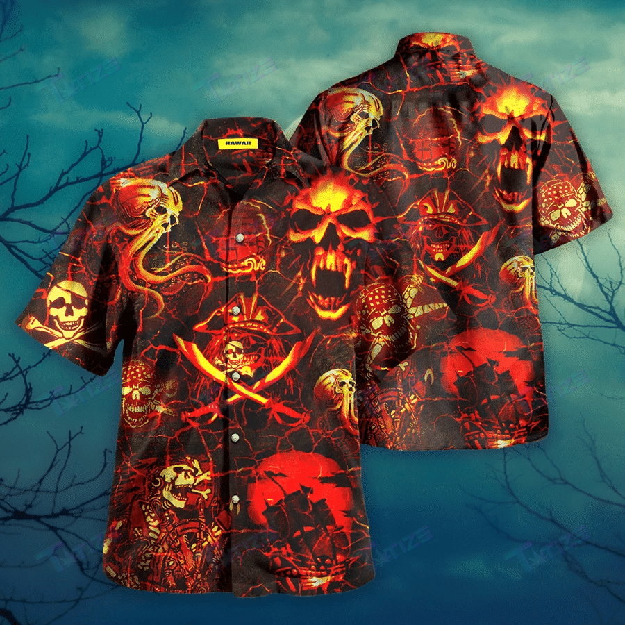 Time Of Pirate Skull All Over Printed Hawaii Shirt Size S Ha481