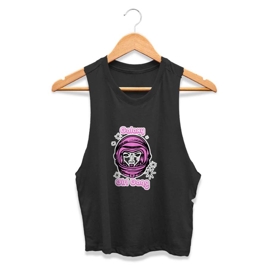 Galaxy Girl Gang In Cream Vintage Galaxy Retro CPY Womans Crop Tanktop Tee