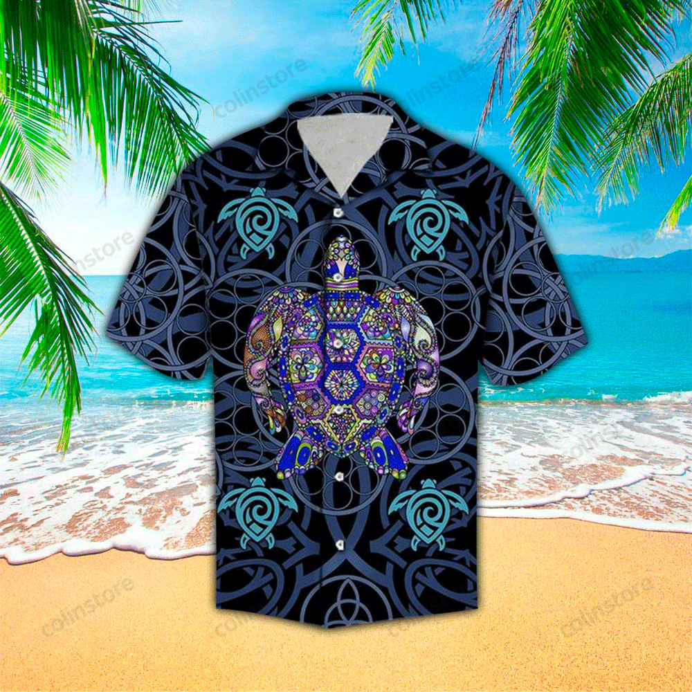 Turtle Blue Mandala Vikings Tropical Polyester Hawaii Shirt Aloha Ha52383