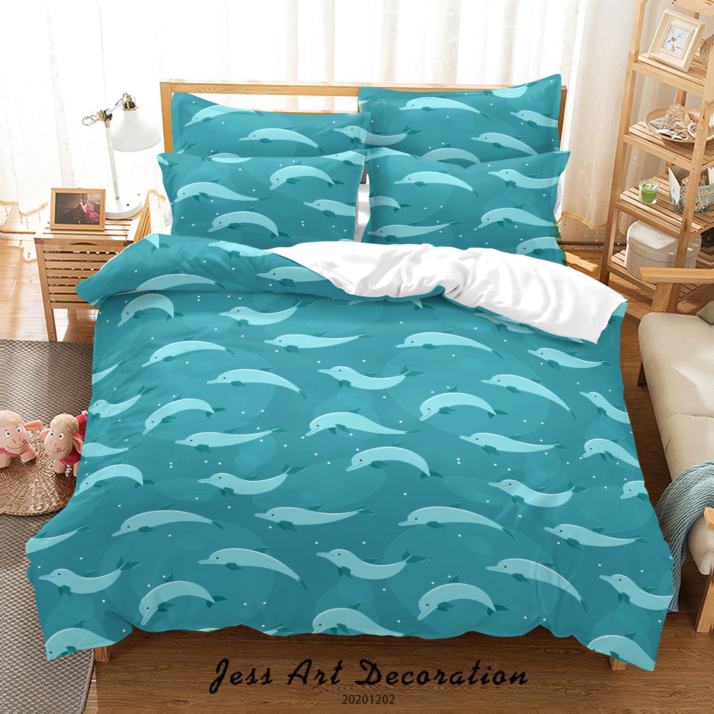 3D Cartoon Ocean Blue Dolphin Fish Pattern Quilt Cover Set Bedding Set Duvet Cover Pillowcases Lxl