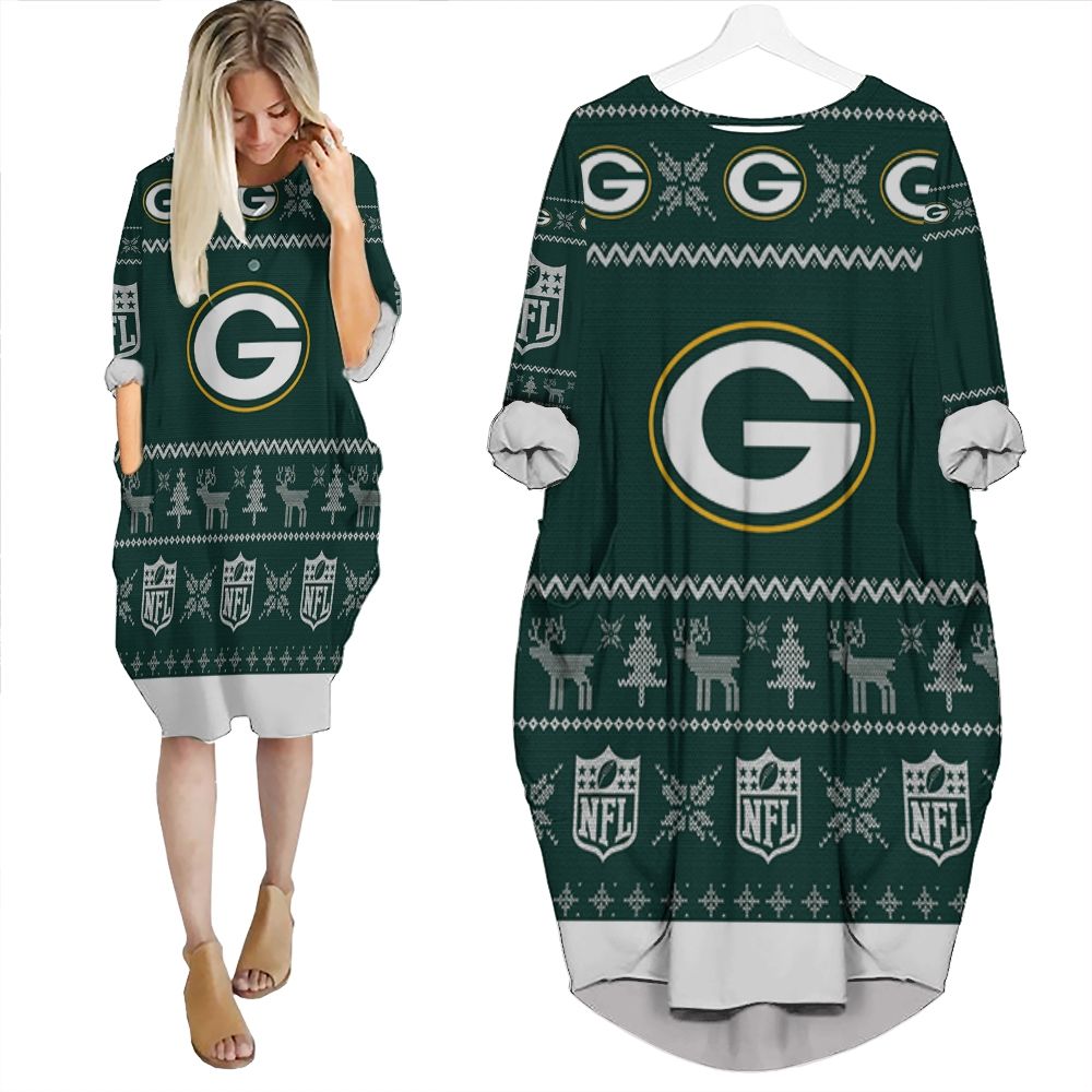 Green Bay Packers Ugly Sweatshirt Christmas 3D Batwing Pocket Dress