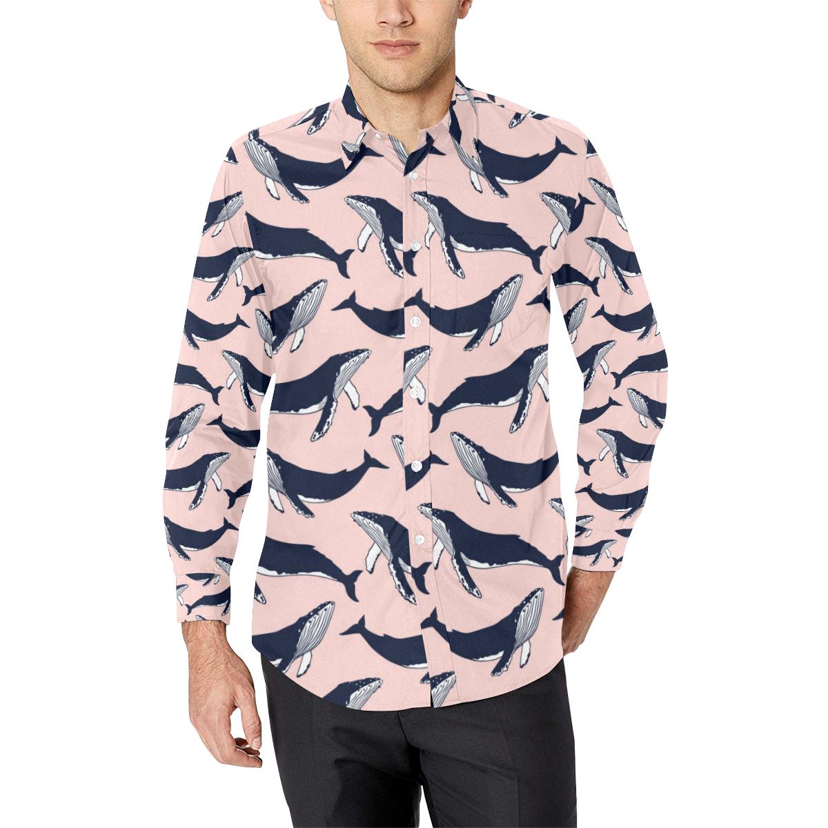 Humpback Whale Pattern Print Design 02 Long Sleeve Dress Shirt