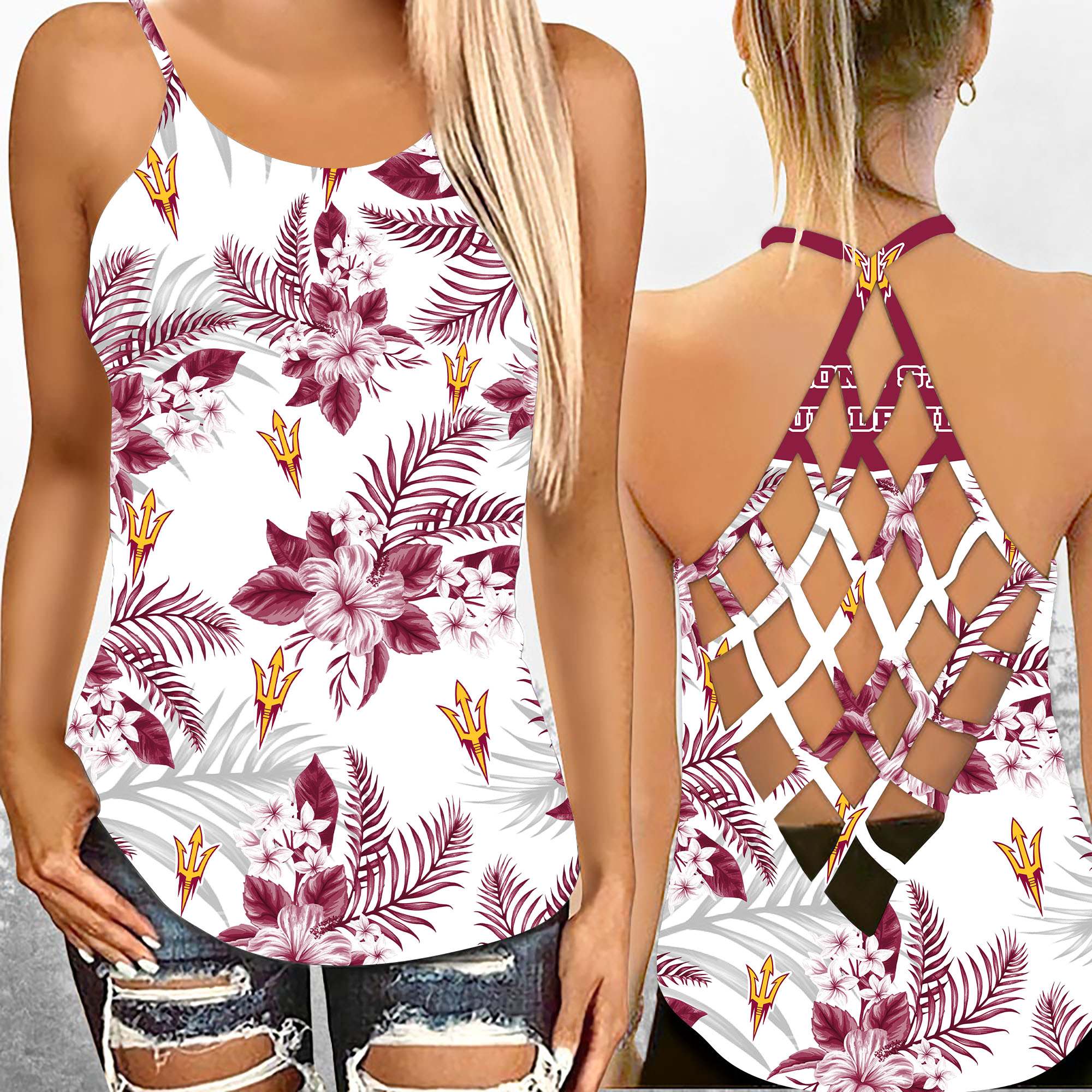 Arizona State Sun Devils NCAA2-Criss Cross Tanktop Hawaii Style Ds1