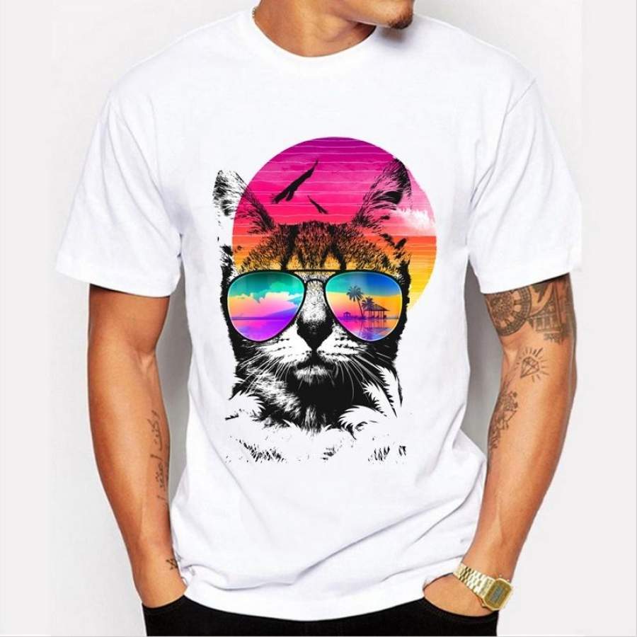 New Fashion Casual Men ’S T – Shirt Personalized Cartoon Animal Patterns High – Quality Short – Sleeved White Simple T – Shirt