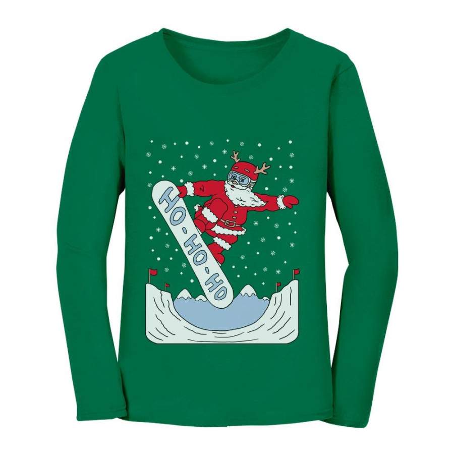 Ugly Christmas For Skaters  Santa On Snowboard Women Long Sleeve T-Shirt