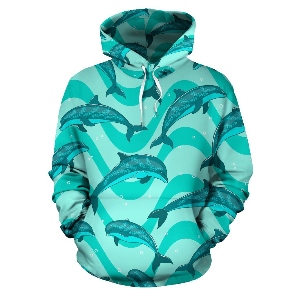 Dolphin Wave Print Pullover Hoodie