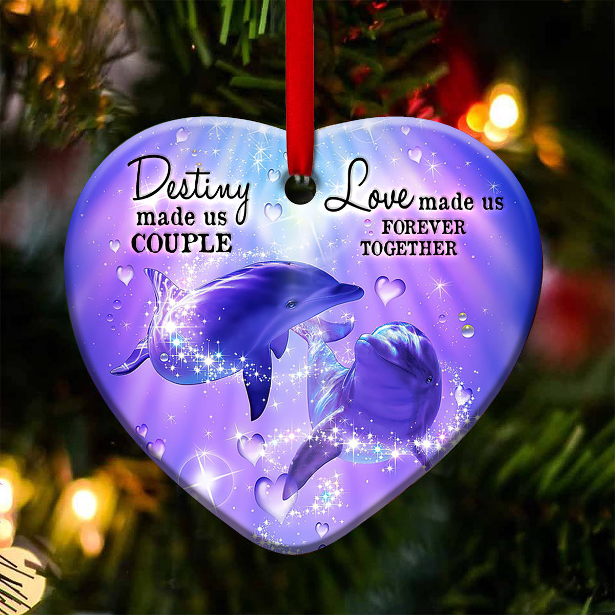 Dolphin Purple Magical Couple – Heart Ornament