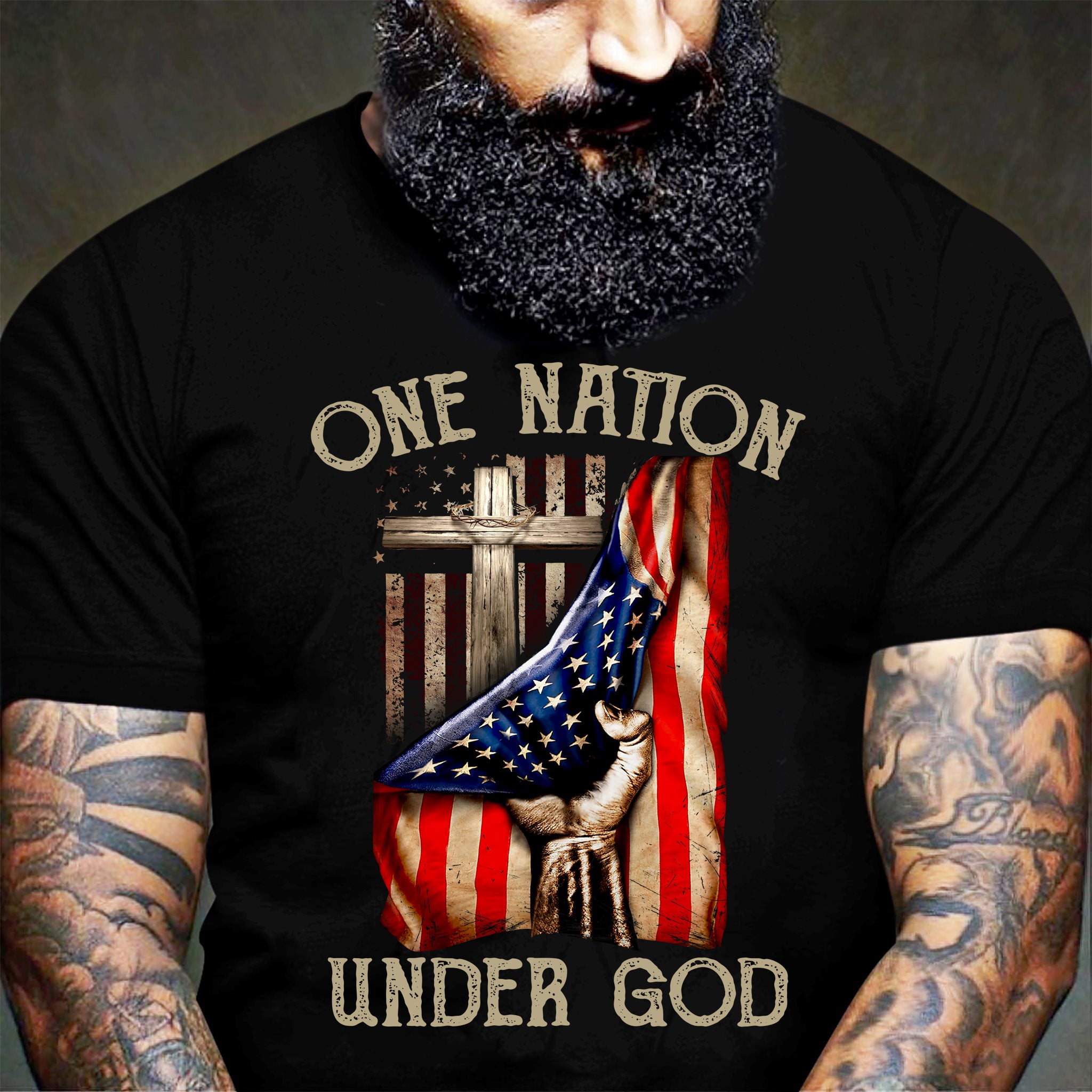 One Nation Under God Cross Christian American Flag Gift For Independence Day Gift Standard/Premium T-Shirt