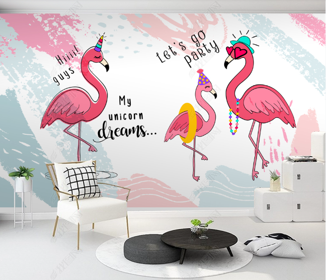 3D Hand Drawn Animal Flamingo Wall Mural Wallpaper Lqh 10