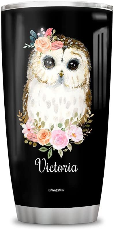 Personalized Tumbler Cup With Lid 20Oz 30Oz Custom Name Customized Double Wall Vacuum Insulated Tumblers Coffee Travel Mug Birthday Christmas Gifts For Animal Lovers Owl