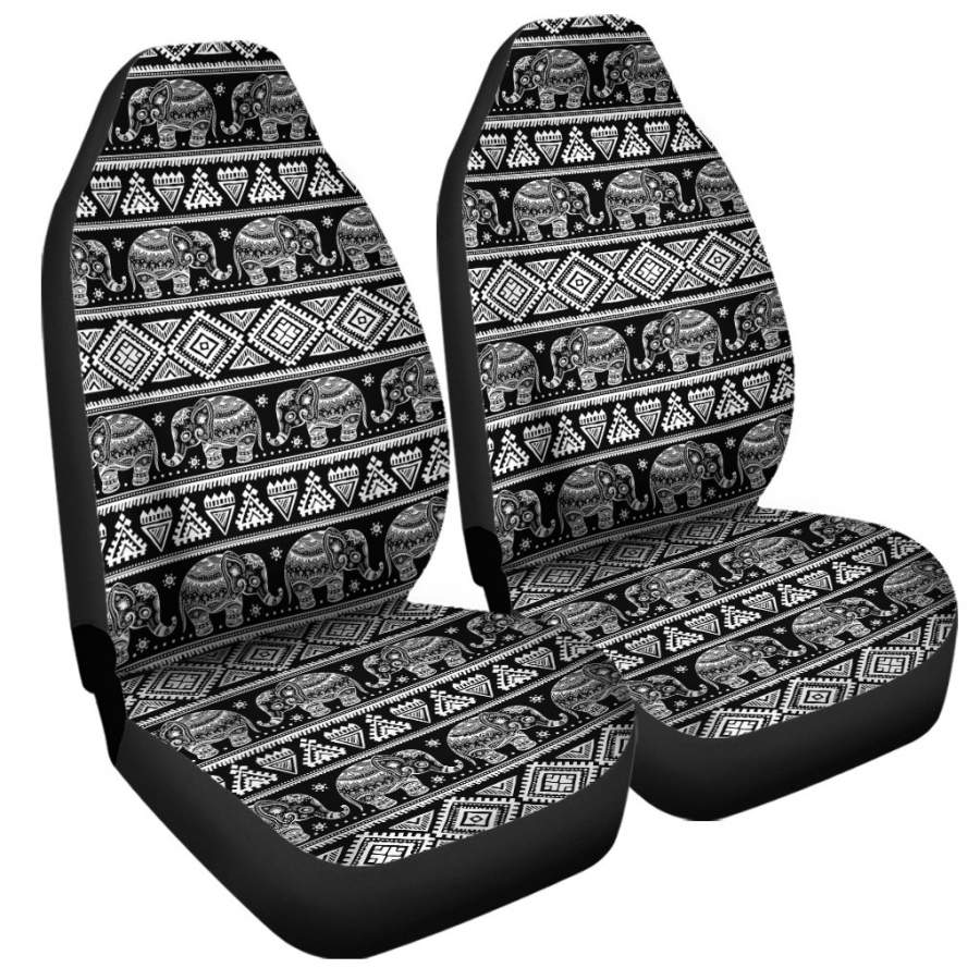 Black And White Indian Elephant Print Universal Fit Car Seat Covers