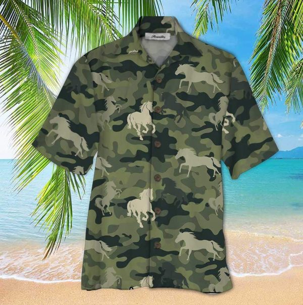 Camo Horses Pattern Hawaii Shirt Ha99442