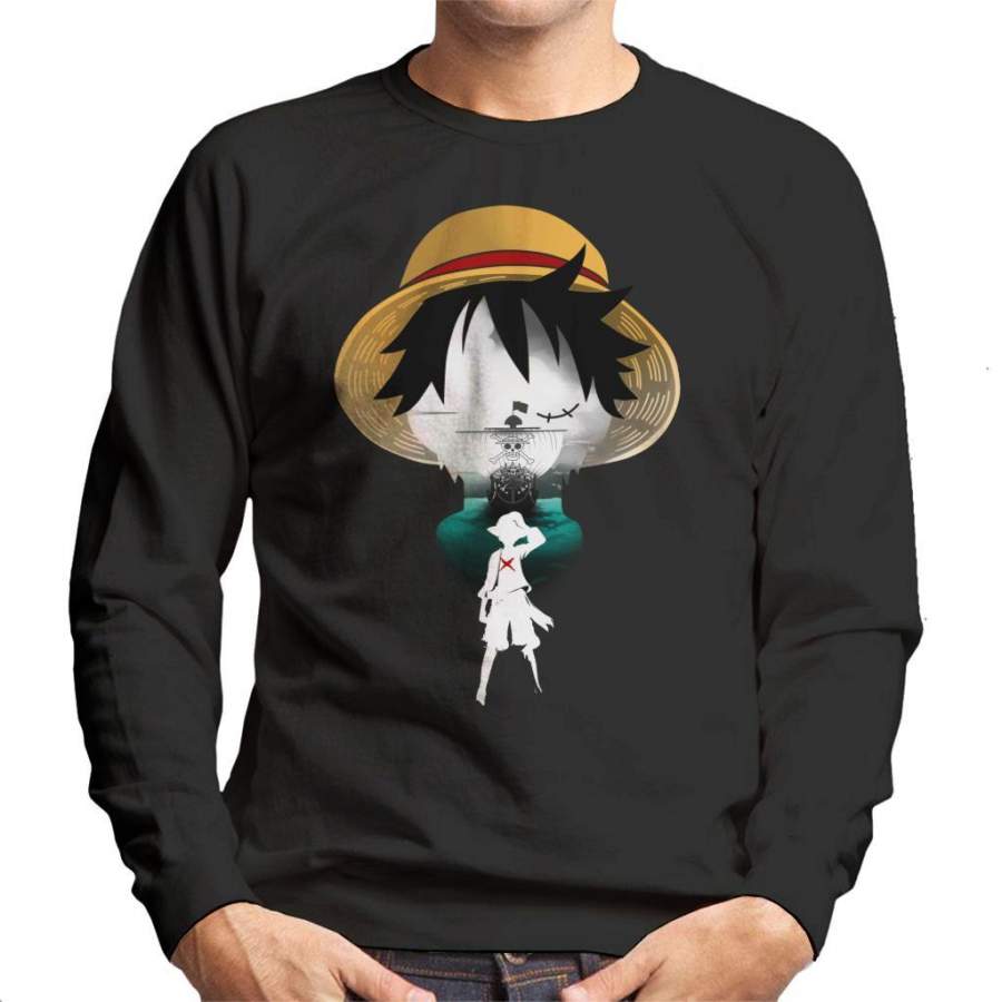 Monkey D Luffy Head Pirate Ship Silhouette One Piece Men’s Sweatshirt