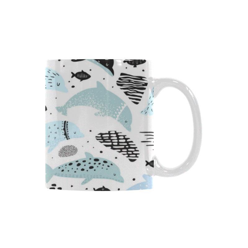 Cute dolphins Childish Style pattern Classical White Mug (Fulfilled In US)