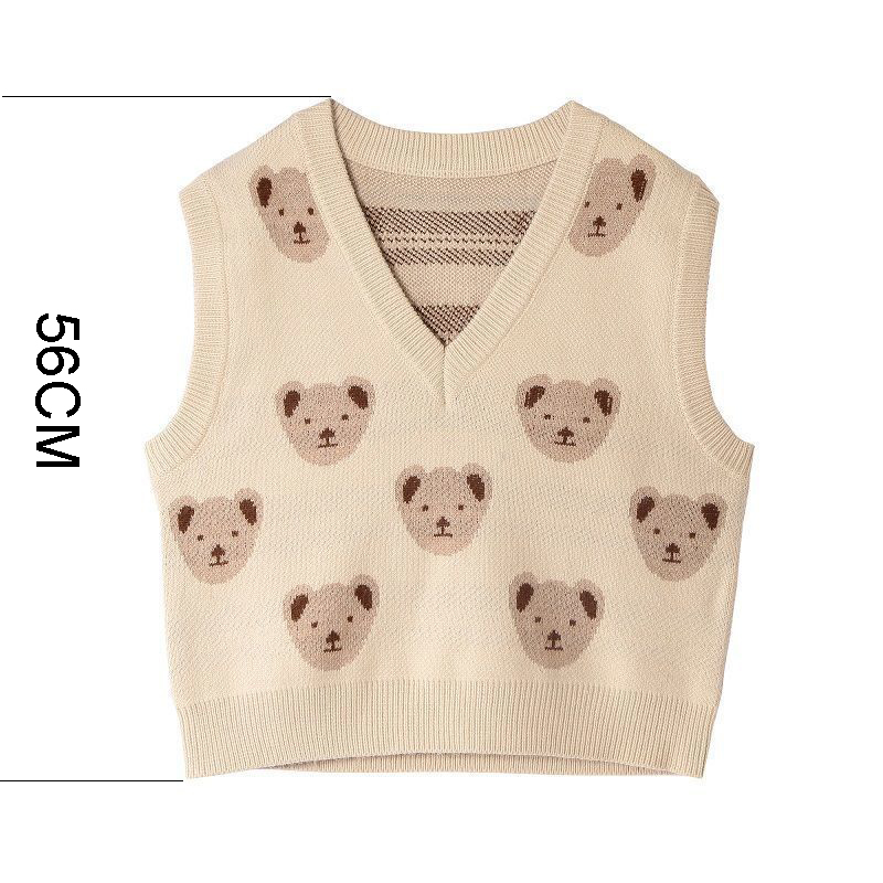 Bear Anime V Neck Sleeveless Knitted Vest Women Spring Autumn Vintage Y2k Crop Tops Sweater Girls Sexy Kint Streetwear Pullover alx