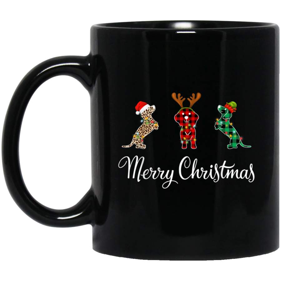 Dachshund Santa hat reindeer Christmas Leopard Buffalo plaid 11 oz 15 oz Mug Black