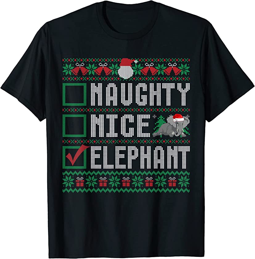 Naughty Nice Elephant Christmas List Animal Lovers T-Shirt