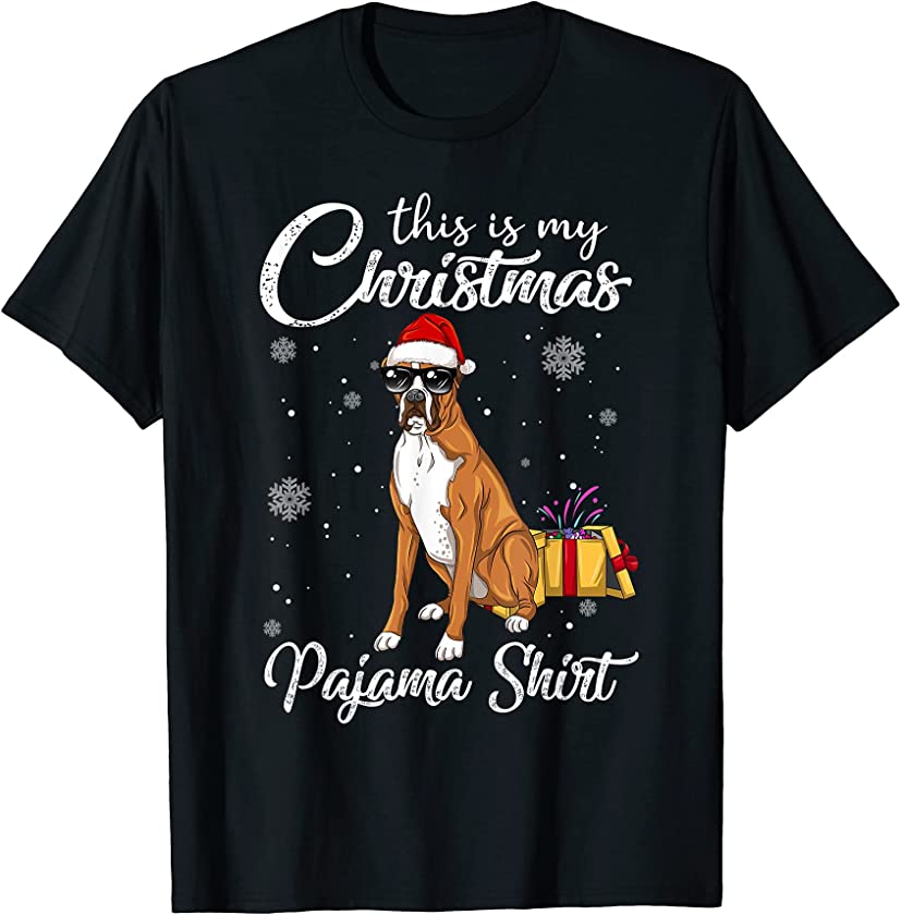 Cute Boxer Puppy Wearing Christmas Hat Holiday T-Shirt