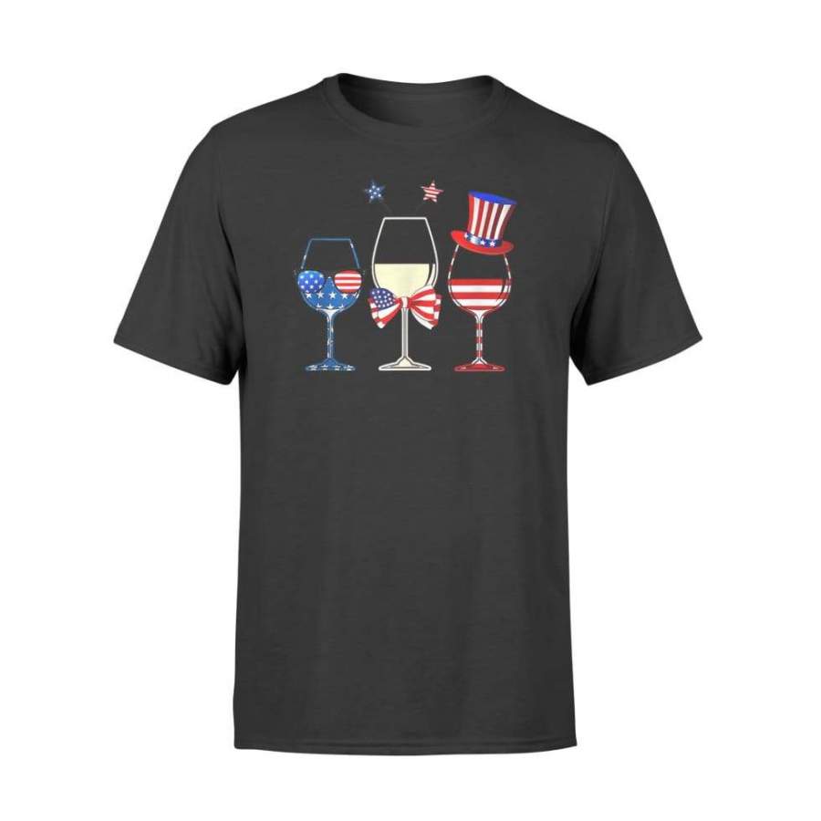 Red White Blue Wine Glasses American Flag 4th Of July – Standard T-shirt