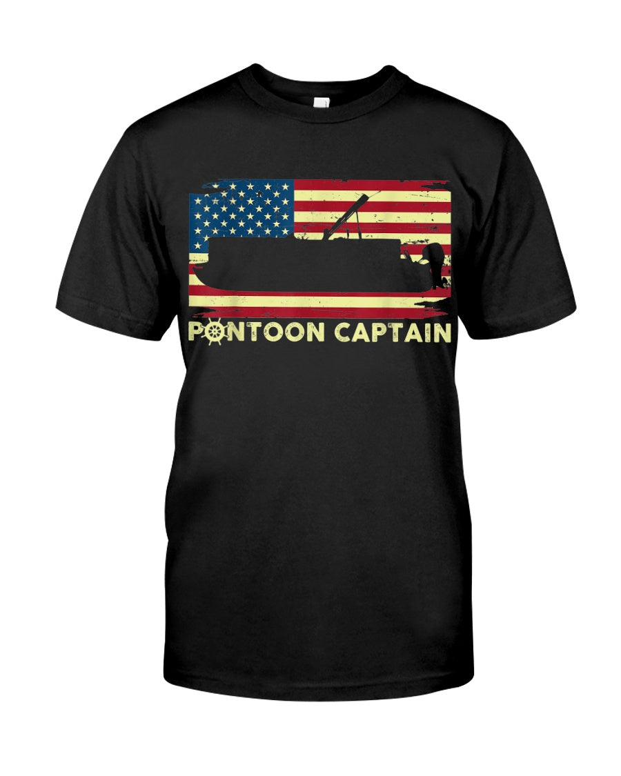 Vintage Pontoon Captain Pontoon Boat Usa Flag Classic T-Shirt