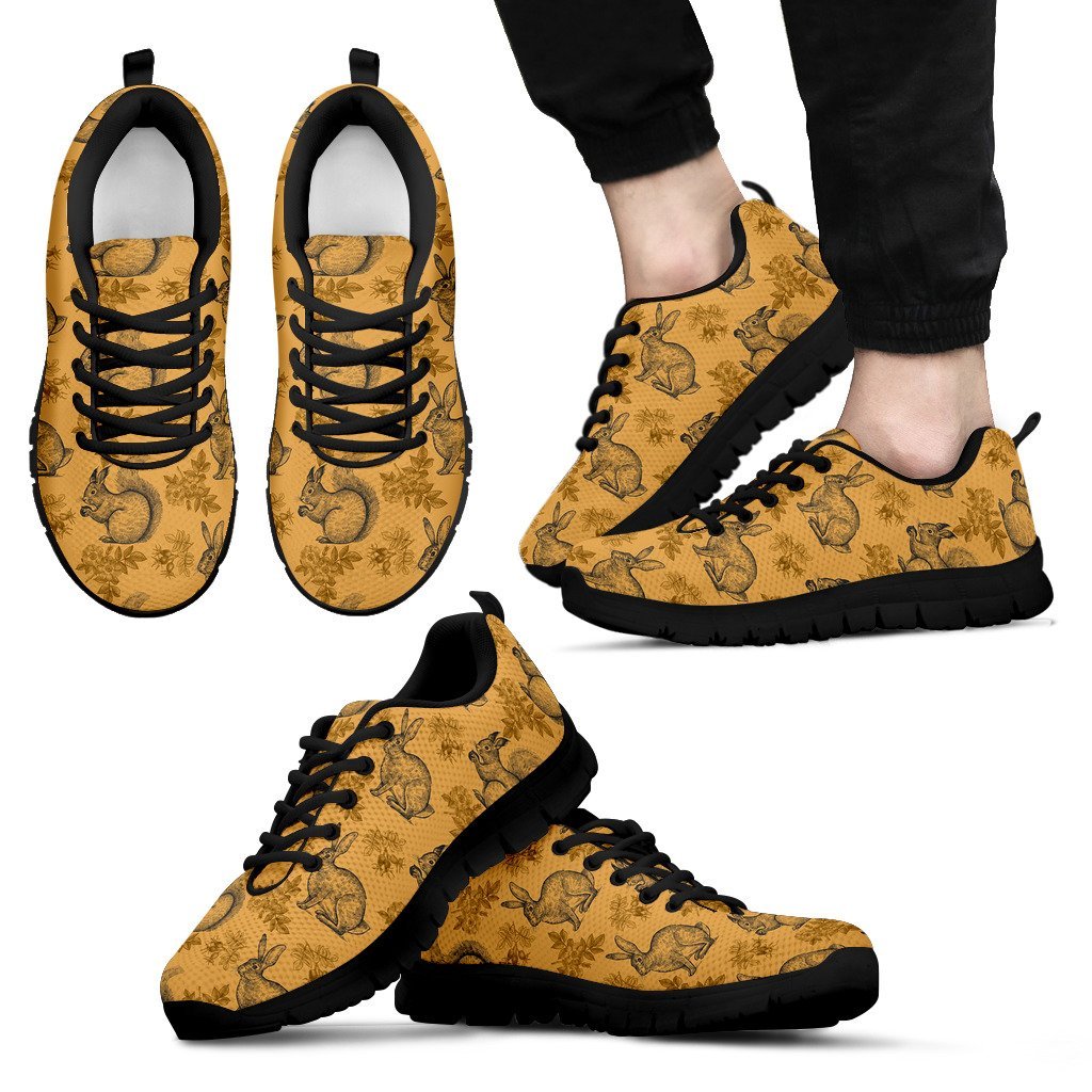 Squirrel Rabbit Pattern Print Black Sneaker Shoes For Men Women