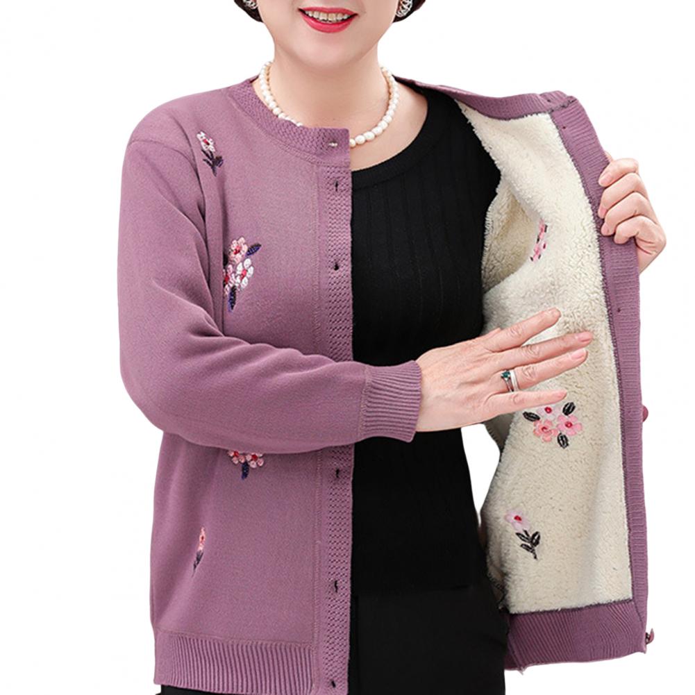 Stylish Plush Lining Buttons Sweater Coat Plus Size Old Women Sweater Buttons Knitted Sweater Coat for Office alx