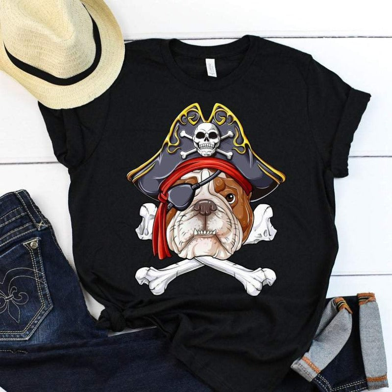 English Bulldog Pirate Costume Gift Dog Lovers T-Shirt