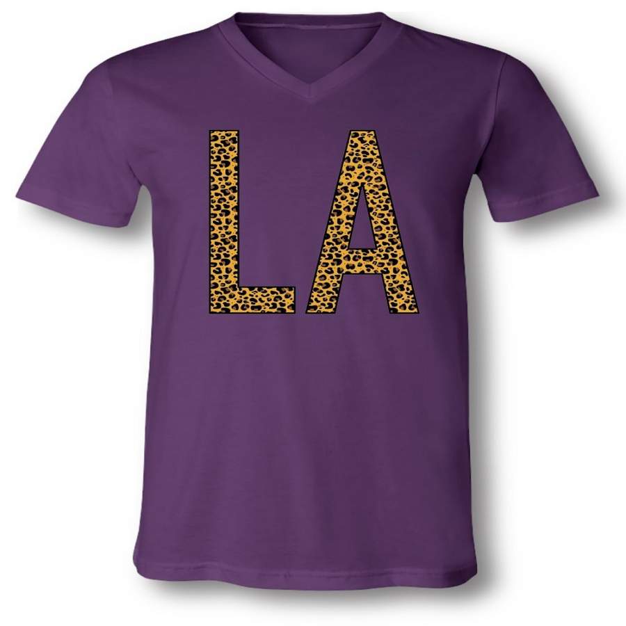 Sassy Frass Louisiana State LA Leopard V-Neck Canvas Girlie Bright T Shirt