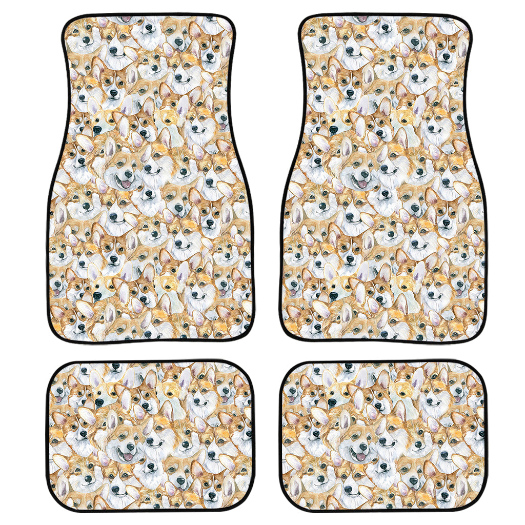 Watercolor Corgi Pattern Print Front And Back Car Floor Mats, Front Car Mat