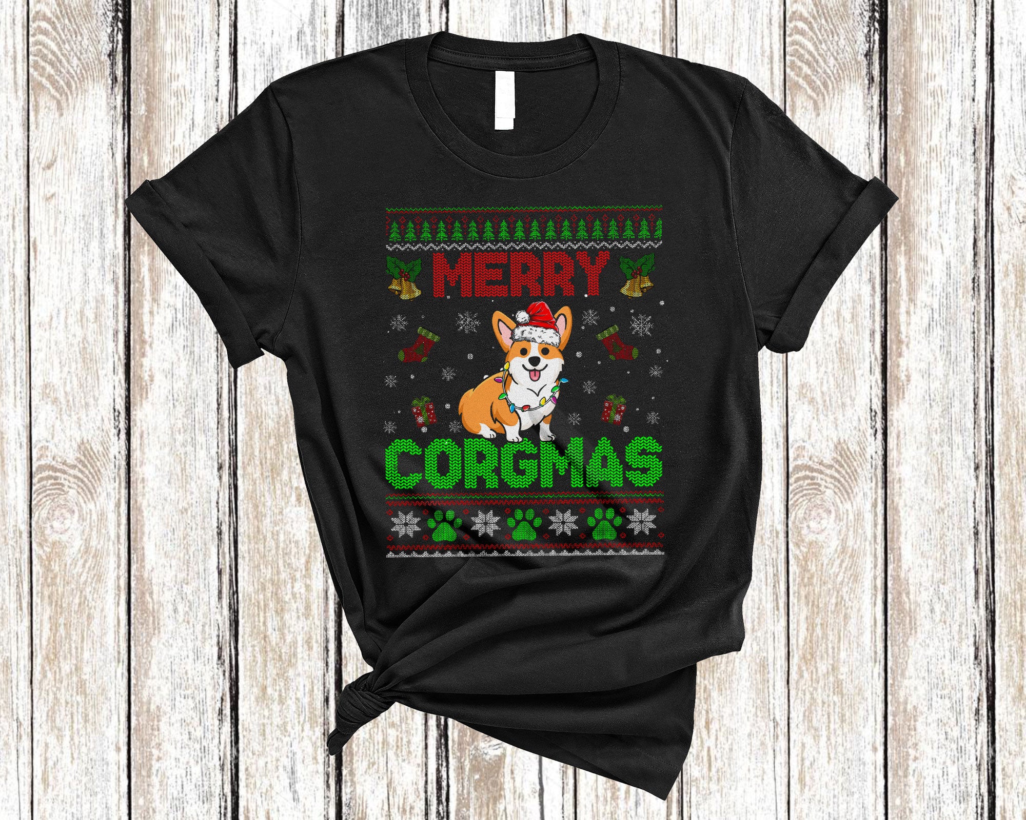 Christmas Dog Shirt Merry Corgmas Ugly Christmas Funny Sweater Santa Corgi Matching Family T-Shirt