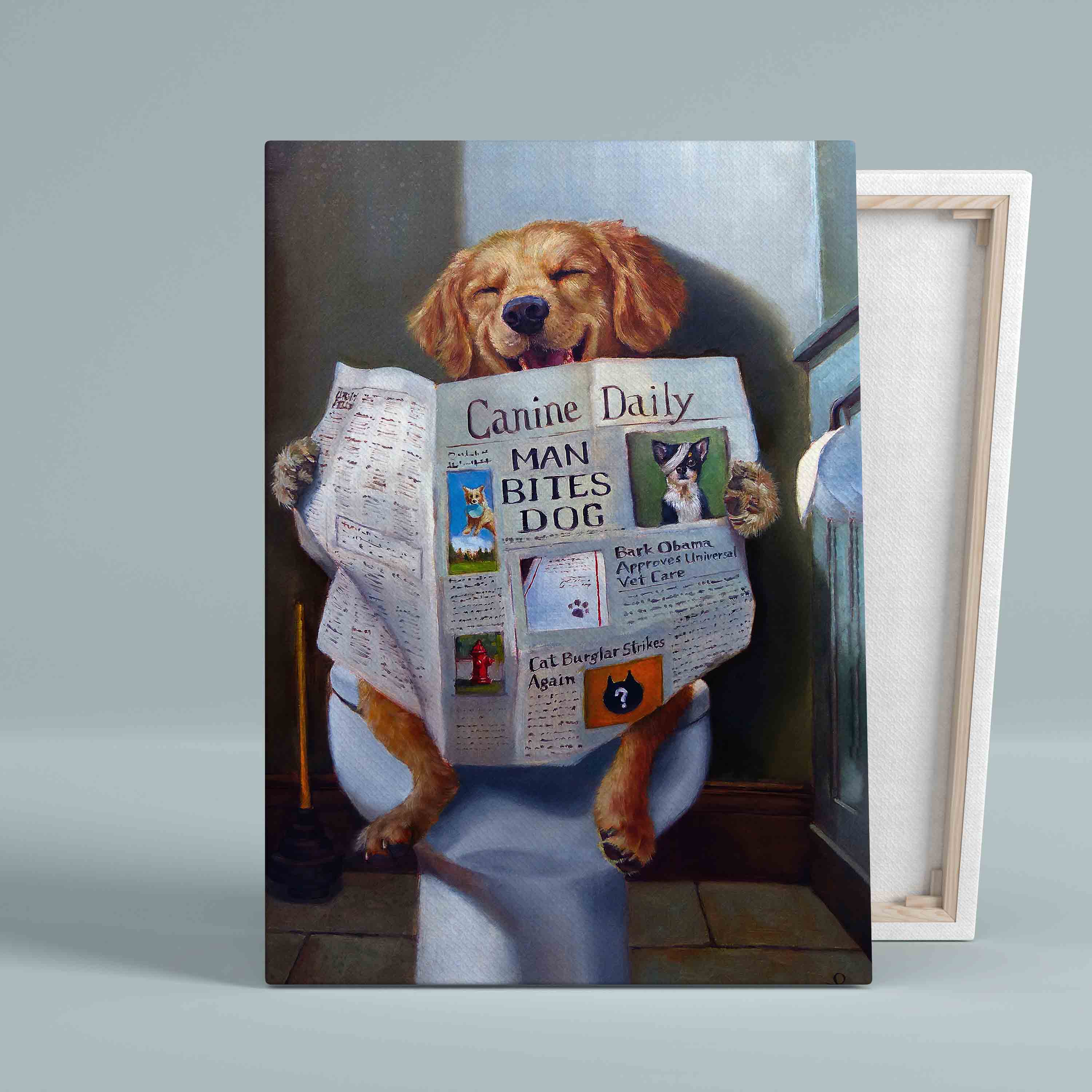 Canine Daily Canvas, Golden Retriever Canvas, Restroom Canvas, Man Bites Dog Canvas, Funny Canvas