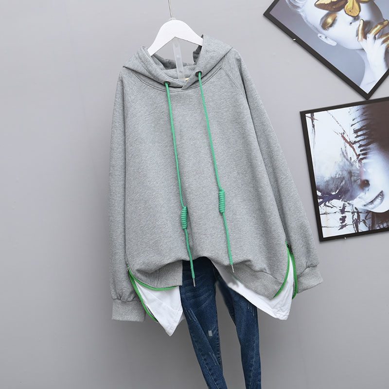 Women’s Korean Style Streetwear Oversized Hoodie Women Casual Patchwork Zipper Long Sleeve Pullover Top Female Hooded Sweatshirt alx