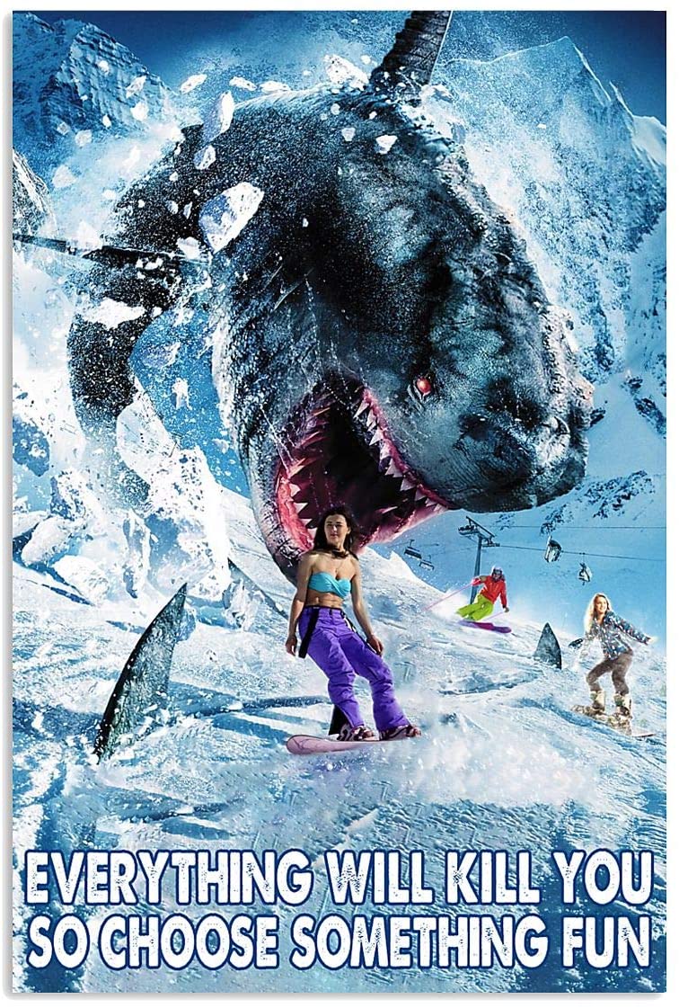 Skiing Shark Girl Choose Something Fun Poster Gifts For Men Women, On Birthday Xmas, Art Print