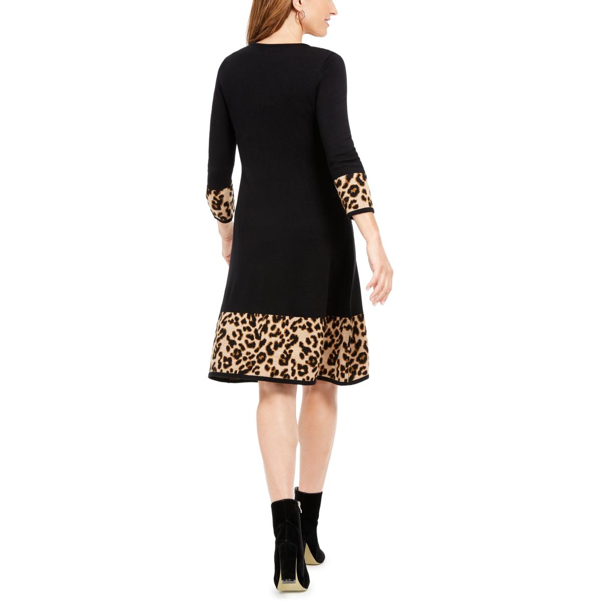 Petites Womens Animal Print Mini Sweaterdress