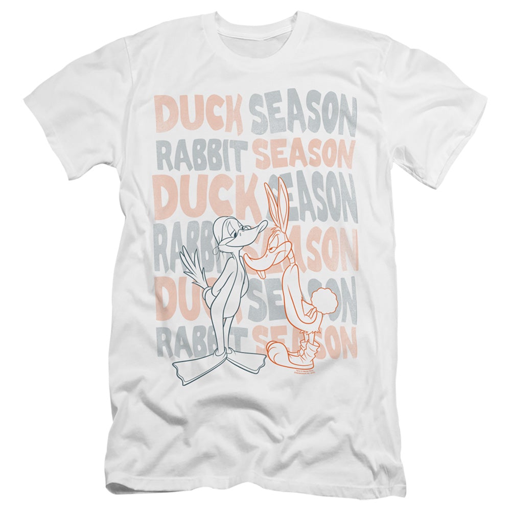 Looney Tunes Duck Season Rabbit Season Slim Fit Mens T Shirt White