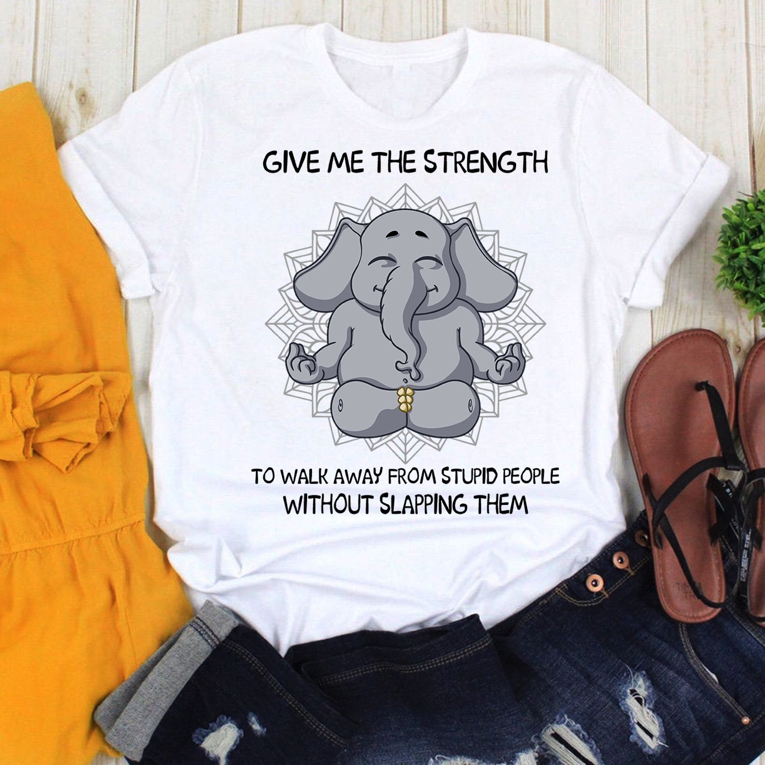 T Shirt Mother’s day Father’s day unique gift ideas for mom & dad from daughter & son kids, meaningful birthday presents –  Yoga Give Me The Strength Elephant Unisex Tshirt