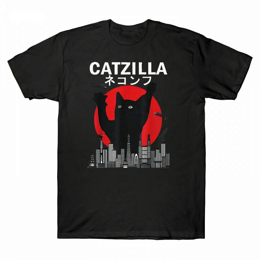 Vintage Catzilla Japanese Sunset Style Cat Kitten Lover Tee Gift Men’s T-Shirt