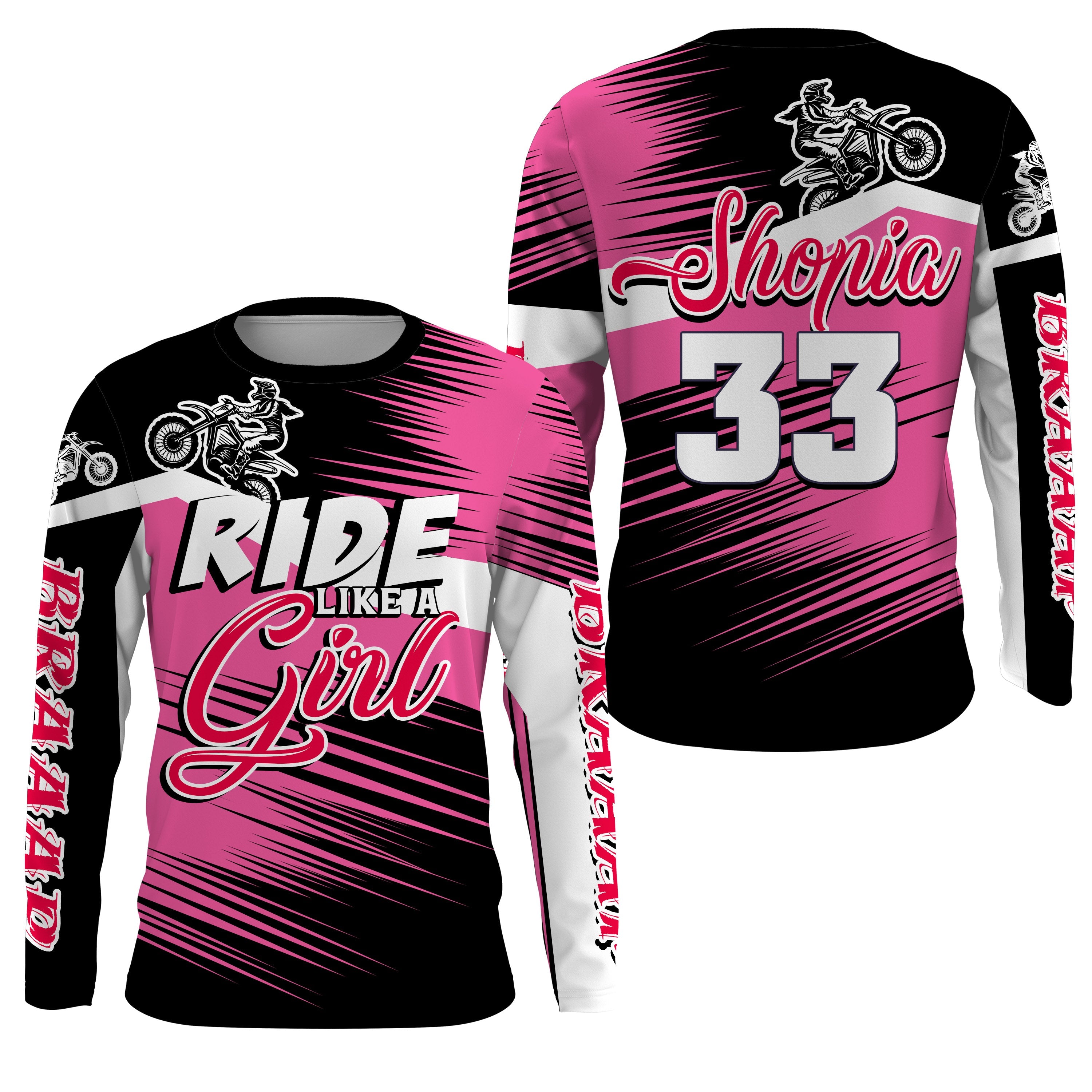 Ride Like A Girl Motocross Jersey Personalized Upf30+ Pink Dirt Bike Riding Shirt Female Riders| Nms528