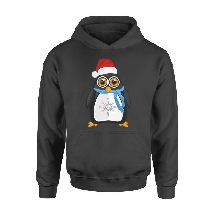 Christmas Gift Idea A Penguin Has Blue Scaft And Santa Hat Snowflake In Stomatch – Standard Hoodie